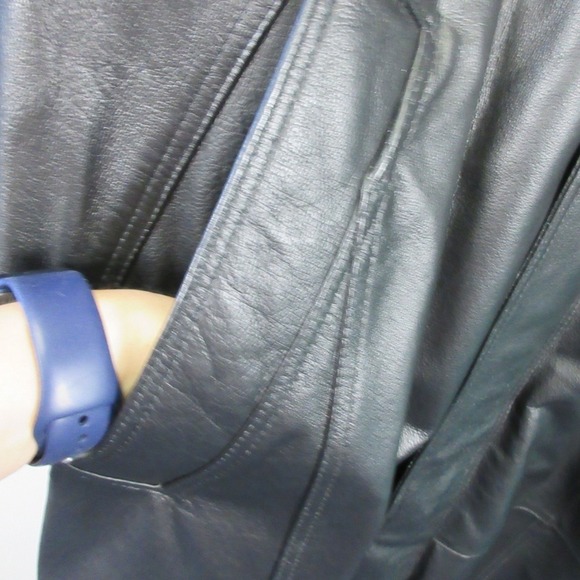 Charles Klein Genuine Leather Trench Coat Men XL Black Full Length Gothic 2320 - Picture 14 of 16